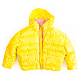 Billieblush Metallic Shiny Yellow Puffer Jacket w/ Stowaway Hood | Girls 8Y